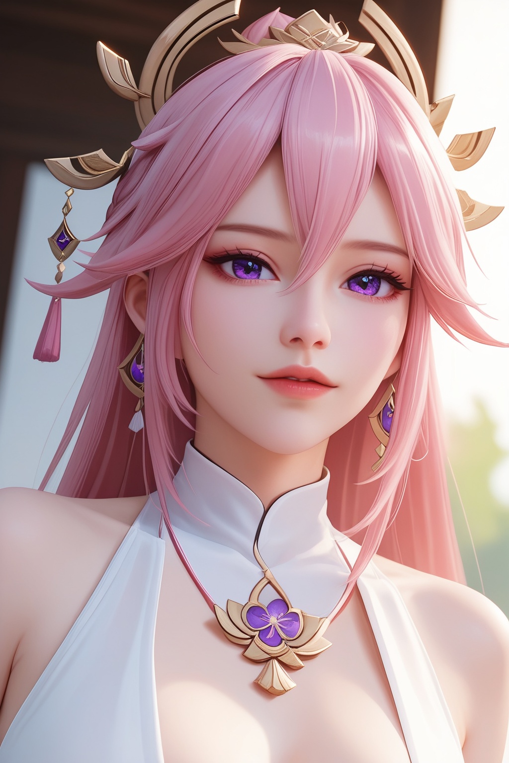 score_9,score_8_up,score_7_up,yae_miko,genshin_impact,1girl,pink_hair,purple_eyes,eye-contact,upper_body,dynamic_angle,Cinematic Lighting,