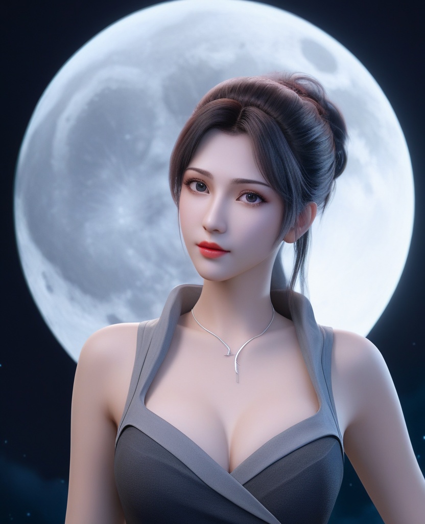 <lora:577-DA-XL-斗破苍穹-云韵-黑服:0.8>(,1girl, ,best quality, ),looking at viewer,masterpiece, (( , )),, realistic,science fiction,mole, ultra realistic 8k cg, full moon,  rose,(cleavage), (),