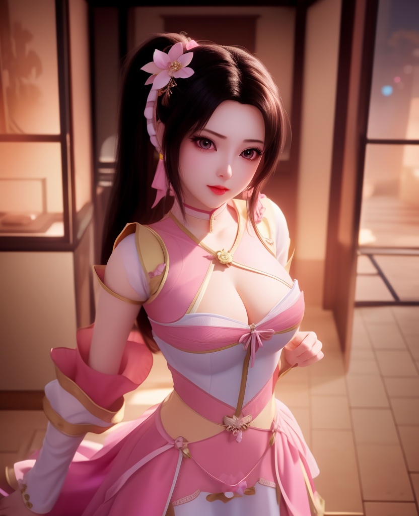 <lora:614-DA-炼气十万年-朴灵儿:0.8>(,1girl, ,best quality, ),looking at viewer,  ,ultra detailed background,ultra detailed background,ultra realistic 8k cg,, ,masterpiece, (( , )),, ,   ,   cure blossom,  ,,  (cleavage), (), ,,