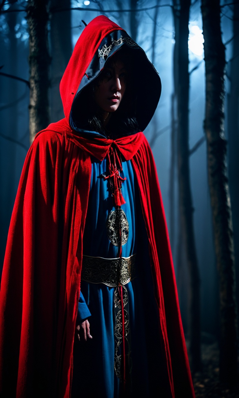 cinematic photo horror, folklore, multi-armed figure, red robe, hooded cloak, dark mysterious mood,, <lora:Horror_ghost:0.8>,  . 35mm photograph, film, bokeh, professional, 4k, highly detailed