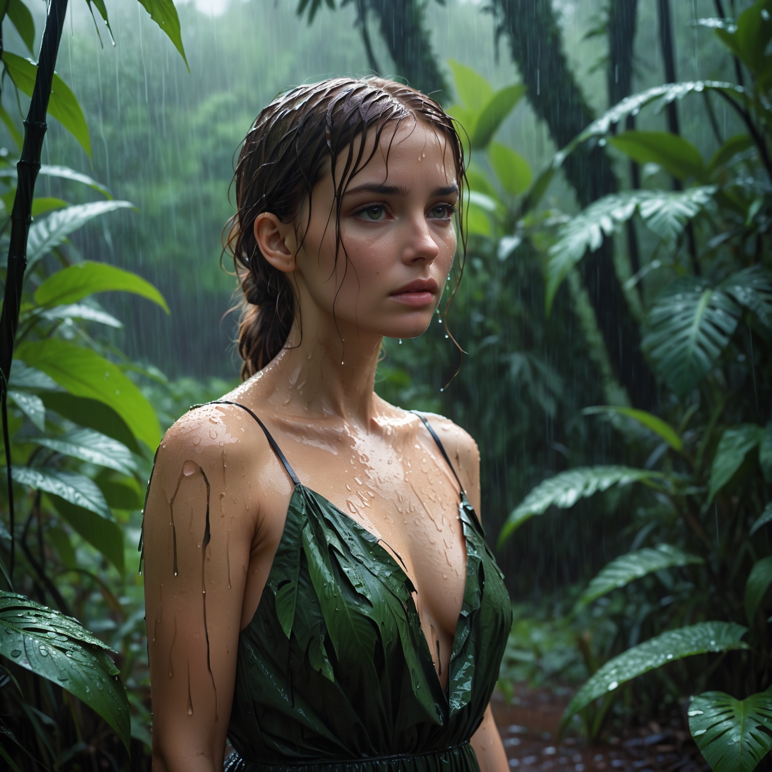 cinematic film still portrait,  Female wearing torn dress,  sad on Tensor.Art