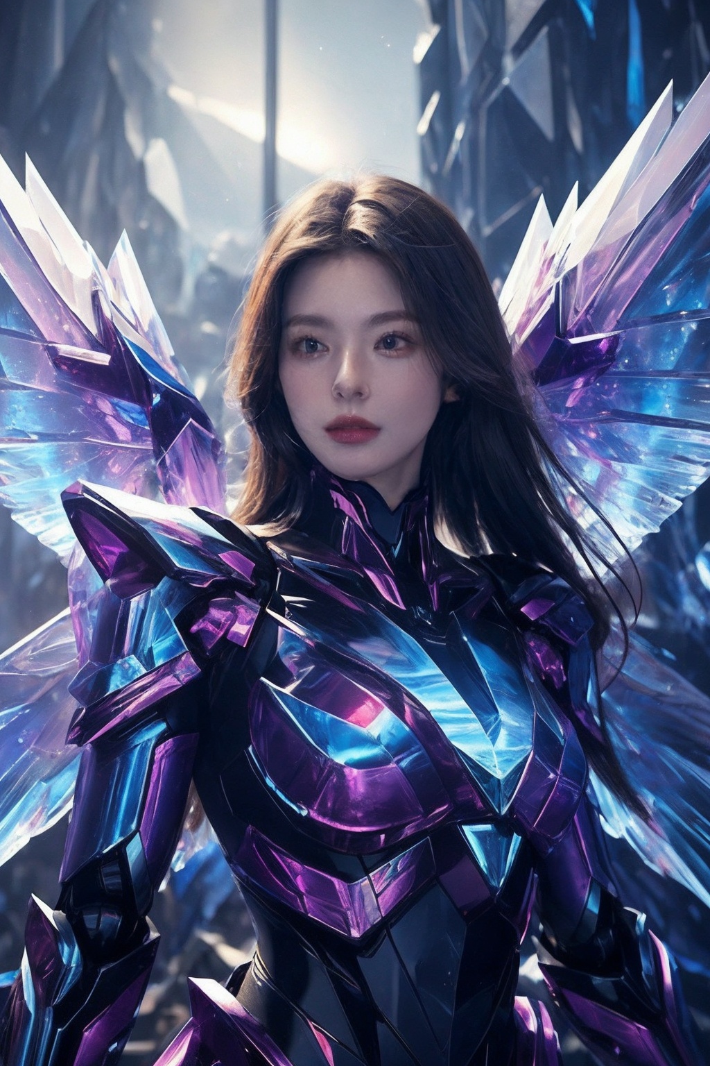 (by artist tim berton:1.5),1girls,solo,long hair,upper_body,mecha,unity 8k wallpaper,ultra detailed,beautiful and aesthetic,beautiful,masterpiece,best quality,<lora:crystal_20231127214245-000011:0.7:lbw=1,1,0,0,0,1,1,1,1,1,1,1,1,1,1,1,1>,crystal wings,