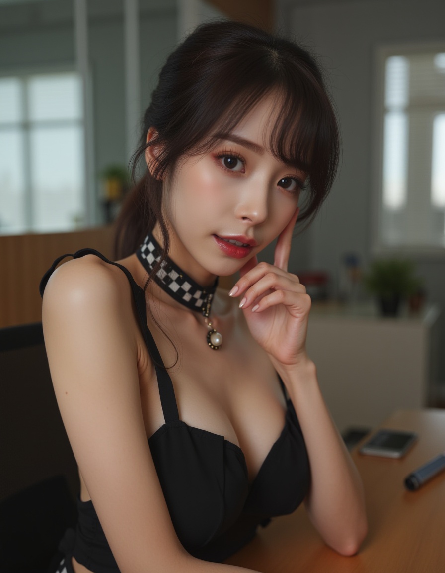 sexy korean secretary lady being sensual and erotic naughty and teasing in the office,choker,masterpiece,best quality,intricate detail,