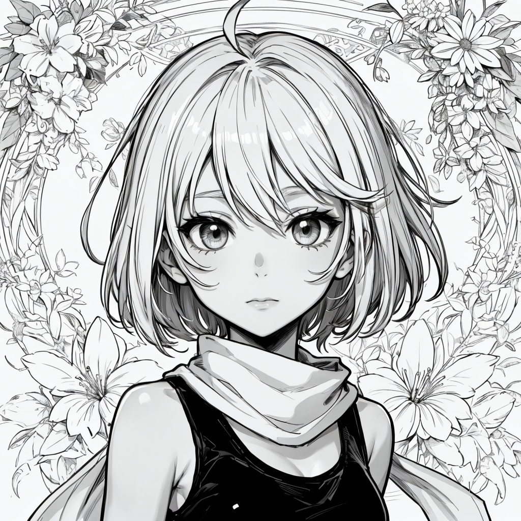 1girl,  monochrome,  lineart on Tensor.Art