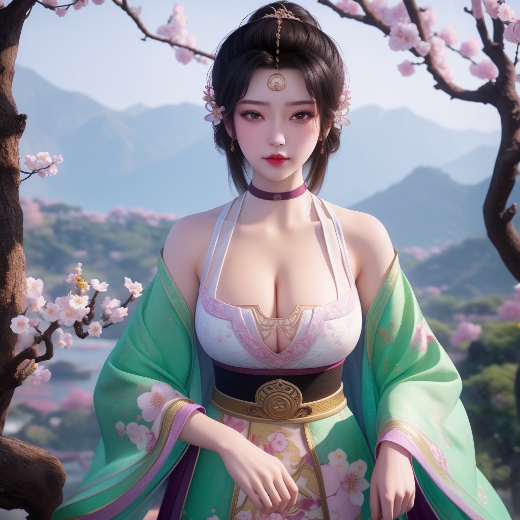 <lora:763-DA-仙逆-墨云:0.8>, (,1girl, ,best quality, ),looking at viewer,  ,ultra detailed background,ultra detailed background,ultra realistic 8k cg,, ,masterpiece, (( , )),, ,   plum blossoms,    ,,  (cleavage),,  (), ,,