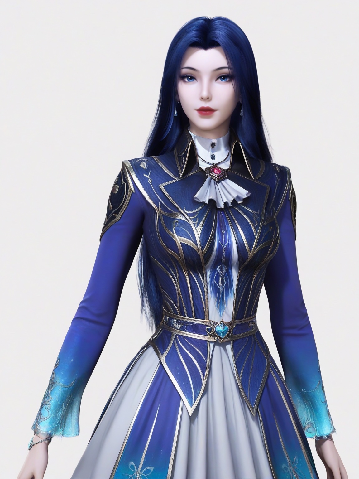 score_9,<lora:SF_LingLuoChen_Pony_Realism2.3-000004:0.7>,1girl,breasts,standing,eyelashes,lipstick, solo,long hair,skirt, dress,jewelry,long sleeves,looking at viewer,white background,simple background,