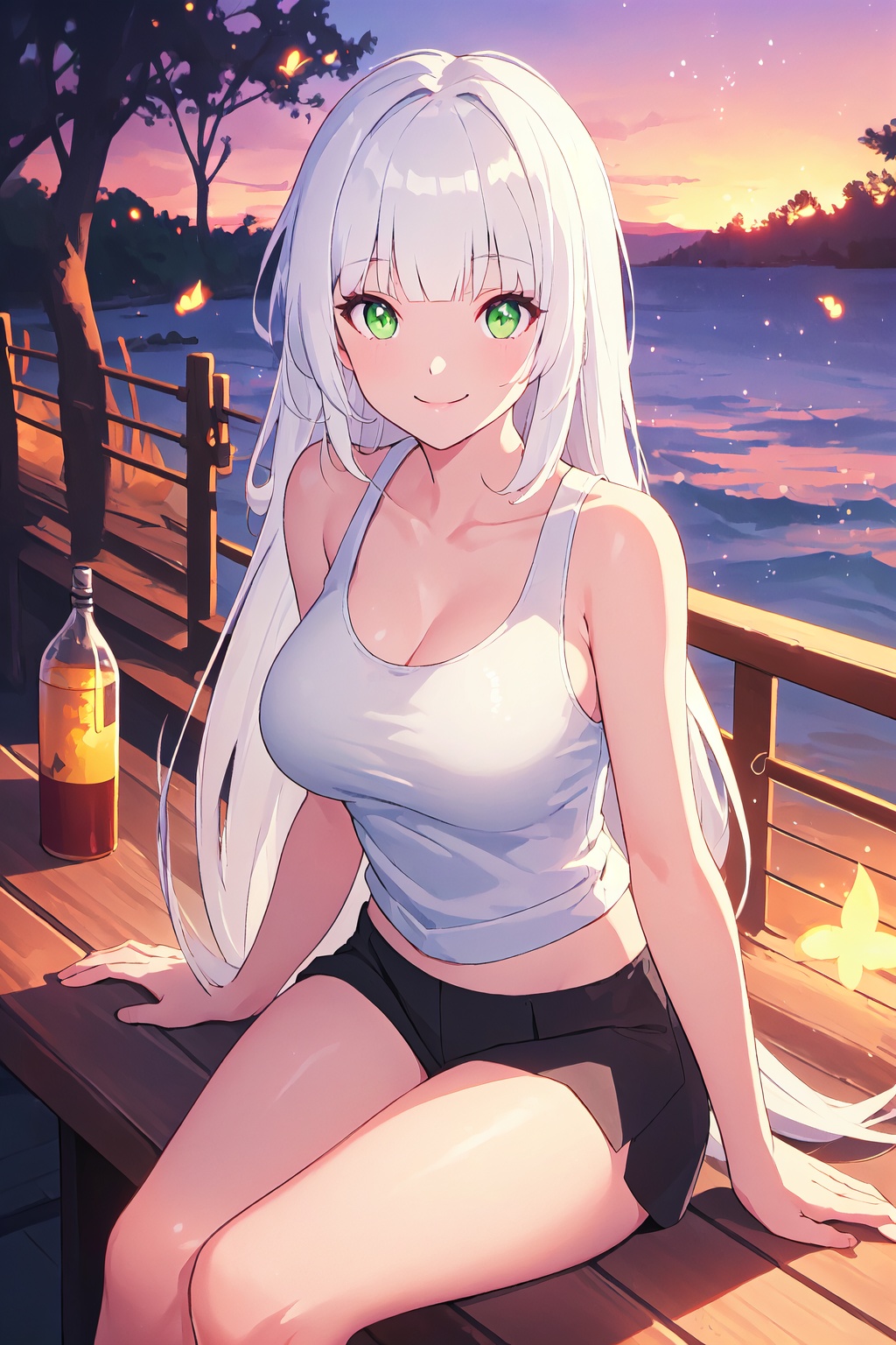 long hair,  white hair,  green eyes on Tensor.Art