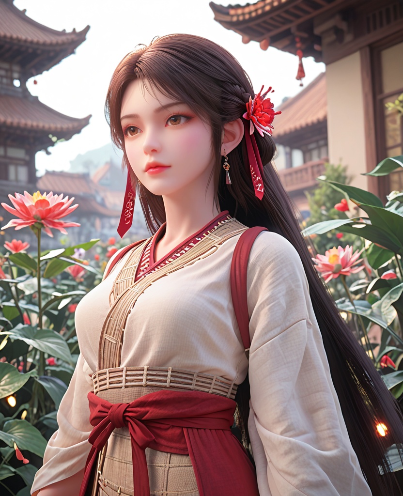 (oriental architecture, elegant decor, sophisticated style:1.1),lotus position,(breasts:1.2),<lora:XL完美世界火灵儿火桑女:0.8>,miss huosangnv,solo,cambric dress,brown sash,red fart curtain,red straps,brown eyes,black hair,long hair,hair flower,earrings,earlock,lips,hair ribbon,wide sleeves,, zPDXL2, score_9, score_8_up, score_7_up BREAK realistic, masterpiece,best quality, highly detailed,, zPDXL3, zPDXL2,zPDXL, zPDXLxxx, zPDXLrl,