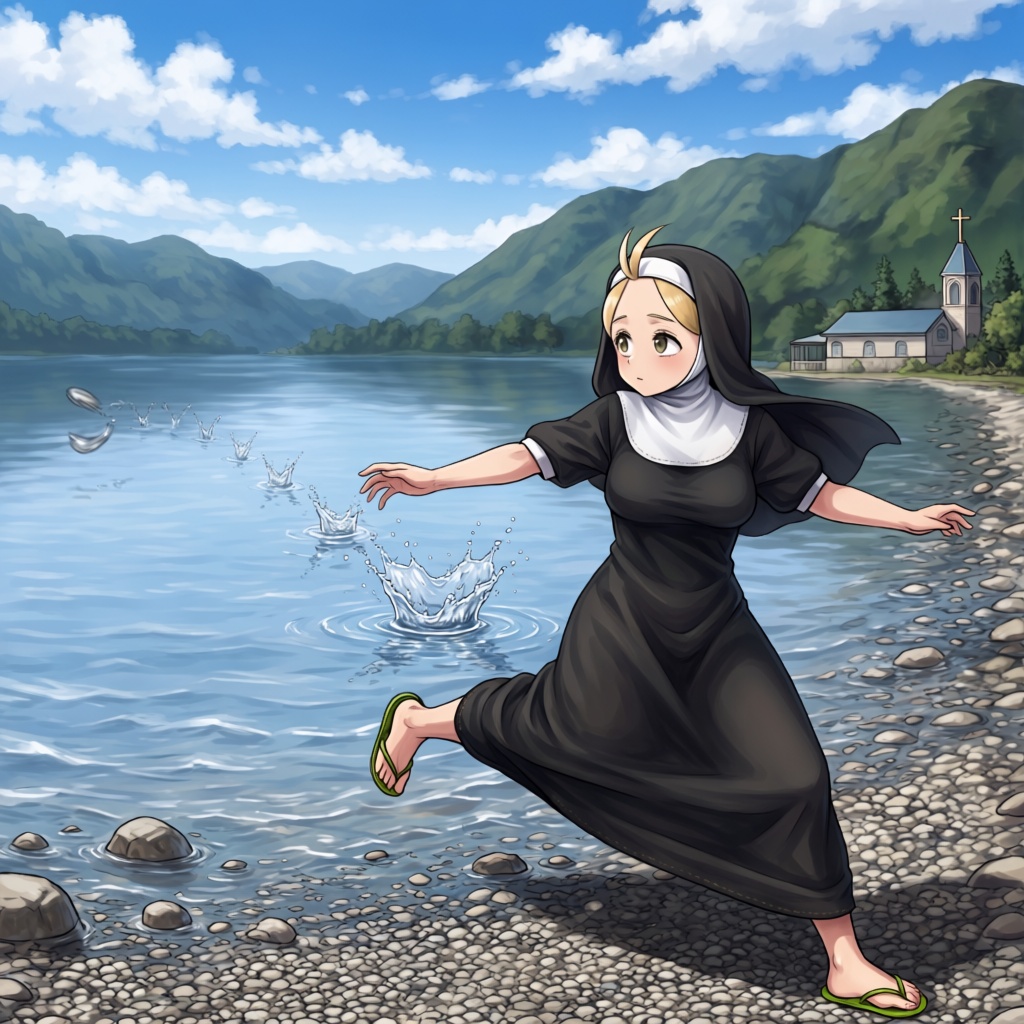 stone skipping,  solo,  1girl on Tensor.Art