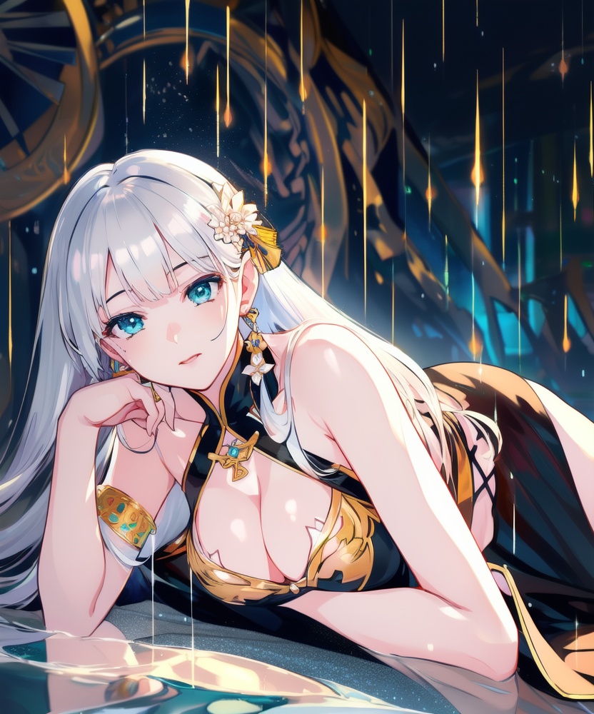 (,1girl, ,best quality, ),looking at viewer, <lora:457-DA-天启姬:0.8> ,, ,masterpiece, ((((1girl, solo, , ,solo focus, lying on water, )))) (cleavage), (), ,ultra realistic 8k cg,   clean, masterpiece,     (( , )),,  , unreal, science fiction, luxury, jewelry, diamond, gold, pearl, gem, sapphire, ruby, emerald, intricate detail, delicate pattern, charming, alluring, seductive, erotic, enchanting, hair ornament, necklace, earrings, bracelet, armlet,halo,(cleavage),, (), (,1girl, ,best quality, ),looking at viewer, <lora:457-DA-天启姬-F:0.8> ,,ultra detailed 8k cg, ultra detailed background ,ultra realistic 8k cg,          cinematic lighting, cinematic bloom, (( , )),,  , unreal, science fiction,  luxury, jewelry, diamond, pearl, gem, sapphire, ruby, emerald, intricate detail, delicate pattern, charming, alluring, seductive, erotic, enchanting, hair ornament, necklace, earrings, bracelet, armlet,halo,masterpiece, (( , )),, realistic,science fiction,mole,   ,cherry blossoms,,(((Best quality, masterpiece, ultra high res, (photorealistic:1.4), raw photo, 1girl, ,rain, , sunlight, sunset, qianqiu wanxia,     )))  (cleavage), (),