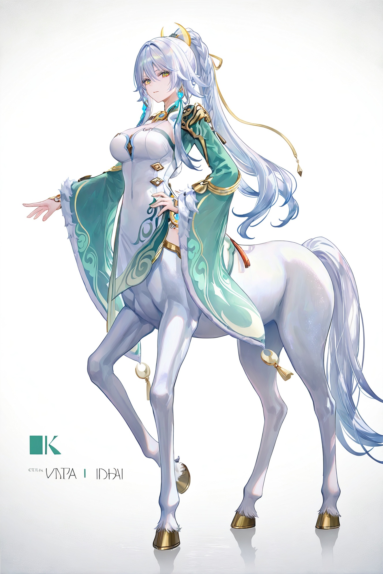 8k,best quality,masterpiece,(ultra-detailed),(high detailed skin),((artist:reoen),(artist:fuzichoco),(artist:atdan),(artist:torino_aqua),year 2024:0.8)1girl,[artist:wlop],[artist:ningen_mame],artist:ciloranko,[[artist:rhasta]],artist:tidsean,colorful,full body,full shot,standing,(solo:1.2),simple background,(white background:1.2),hand on own hip,(white background:1.1),looking at viewer,jijia,2d,anime,taur,1girl,monster girl,solo,breasts,long hair,white centaur,full body,looking at viewer,sidelocks,large breasts,standing,multiple legs,grey background,horse tail,tail,centauroid,empty hands,artist signature,no weapon,\\\\\,character name,white background,\\\\\\\\\,masterpiece,best quality,1girl,\,white body,white fur,<lora:zibai-will-Tanger-000014:0.8>,zibai \(Genshin Impact\),clothes: zibai def white dress,1girl,long hair,breasts,yellow eyes,wide sleeves,