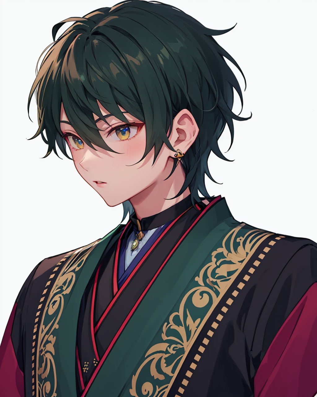 masterpiece,best quality, highly detailed, kagehira mika,1boy, male focus, solo, japanese clothes, earrings, white background,<lora:kagehira_mika:1>