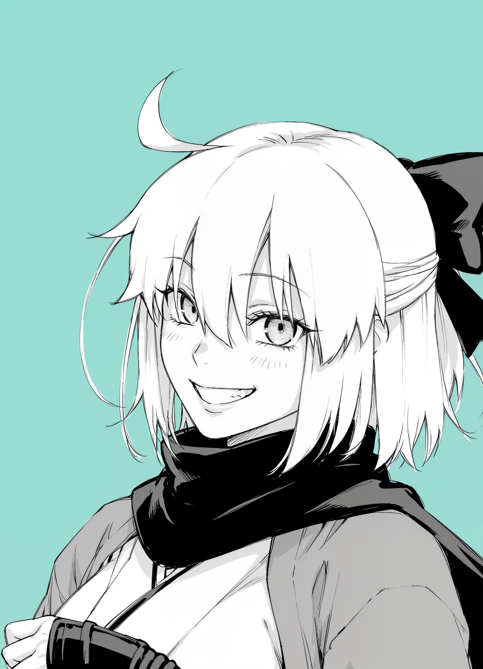 ((okita souji \(fate\),  monochrome)),  greyscale on Tensor.Art