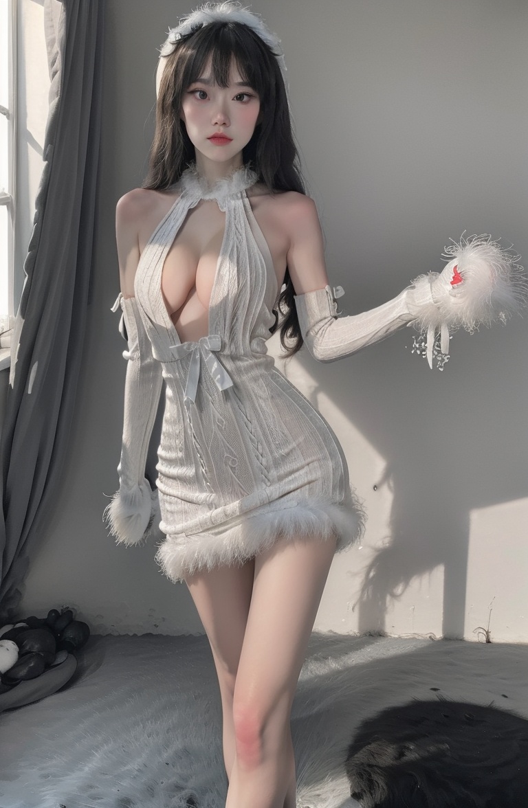 (masterpiece, best quality:1.4),finely detailed,1girl,solo,pale skin,perfect body,standing,(medium breasts:1.2),(cowboy_shot:1.2),<lora:killer性感白色露背连衣裙v1.0-000008:0.8>,white dress,bare shoulders,detached sleeves,dress,elbowgloves,