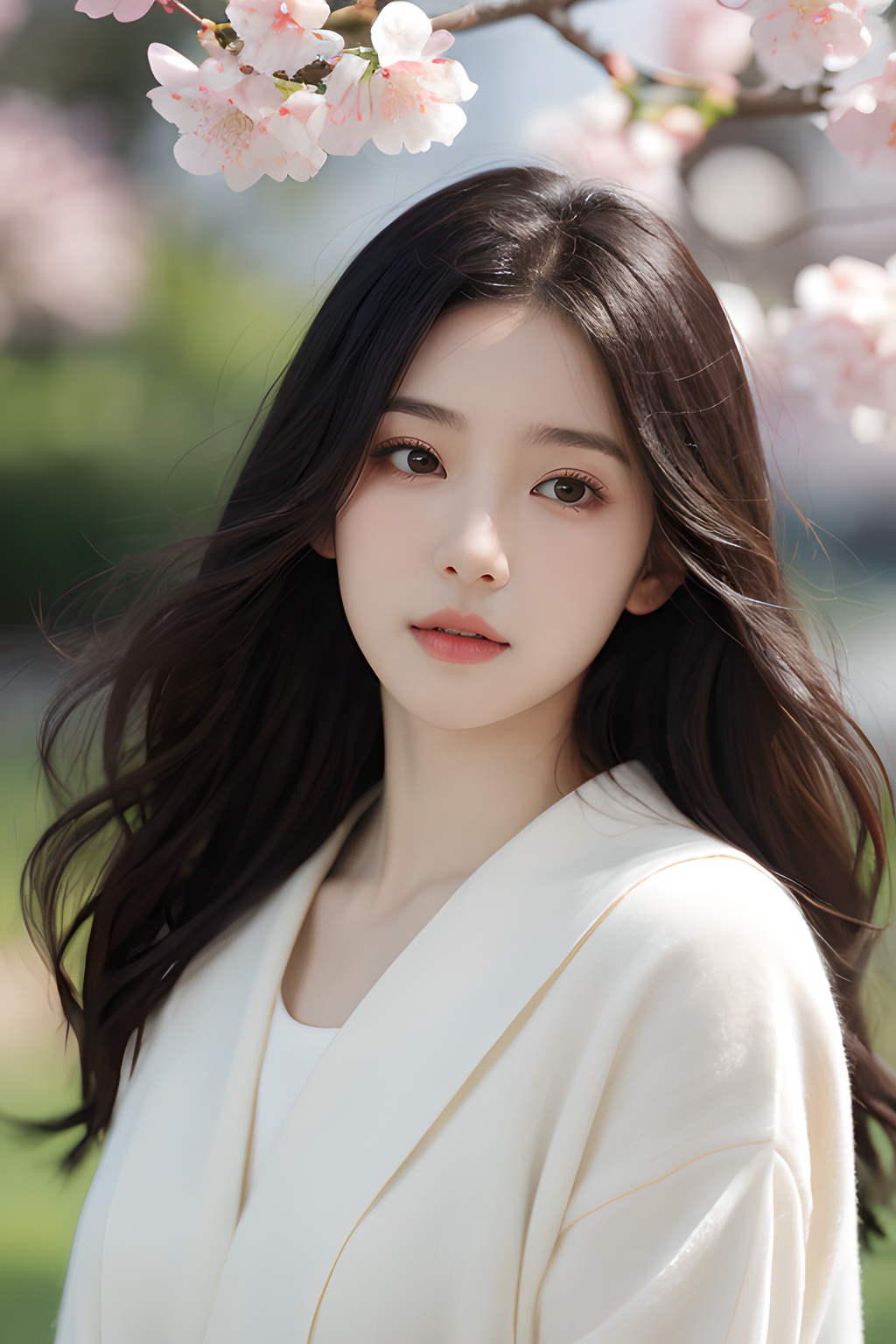 <lora:0817_02:0.4>,simple background,a girl with a dreamy expression,surrounded by floating cherry blossom petals in a soft breeze,springtime magic,gentle radiance.korean girl,black hair,, 1girl,realistic,masterpiece, best quality, photorealistic, HDR,detail