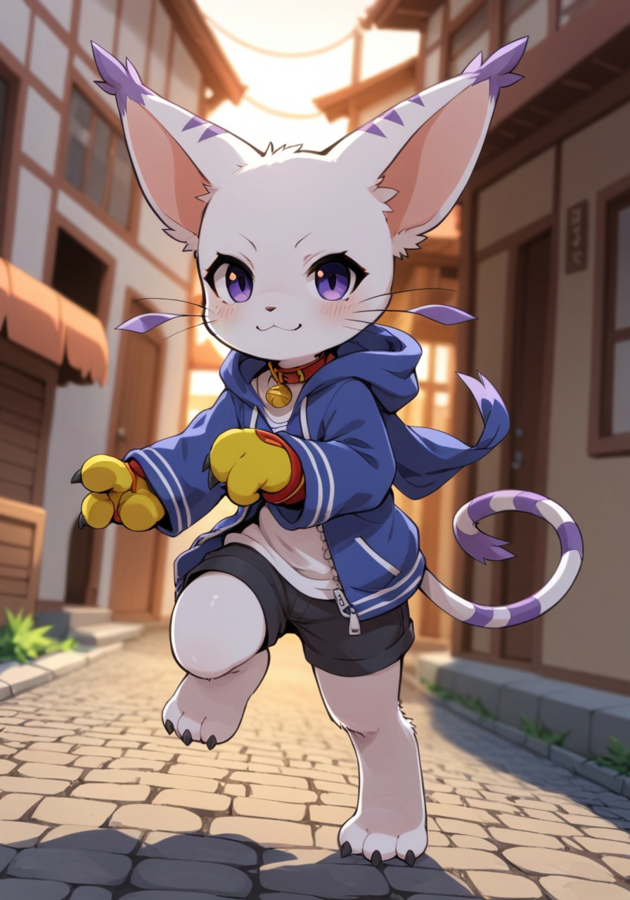 gatomon,  running,  full-length portrait on Tensor.Art