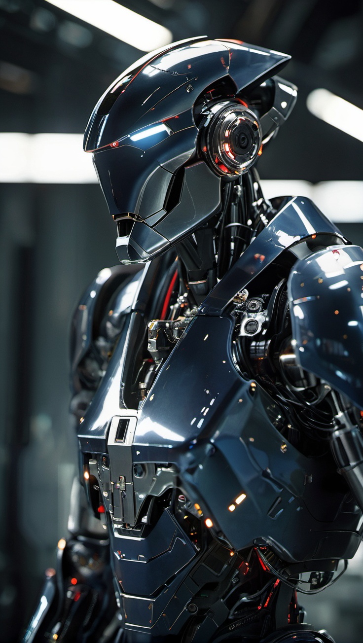 Tesla's High-tech robot Optimus, futuristic Modern sci-fi with intricate details, cinematic feel Cinematic wide-angle shots, deep field, dynamic tracking Light and Shadow,High contrast, interplay of warm and cool tones,highlighting metallic textures High-tech laboratory, sleek surfaces, cinematic scene setting Strong cinematic vibe, intelligent, innovative Advanced mechanical structure,highly detailed,ultra-high resolutions,32K UHD,best quality,masterpiece,