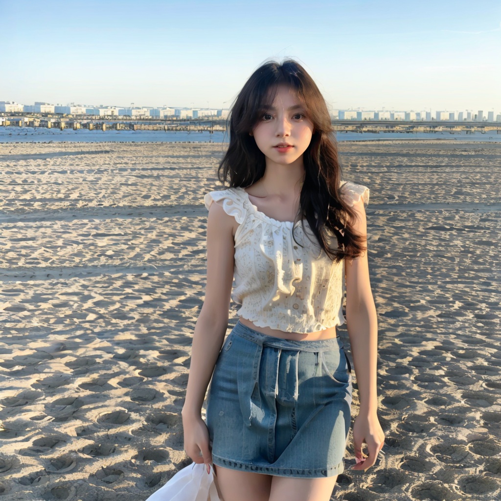1girl,solo,skirt,building,city,cityscape,skyscraper,bridge,standing,looking_at_viewer,<lora:极品微胖美女:0.8>,