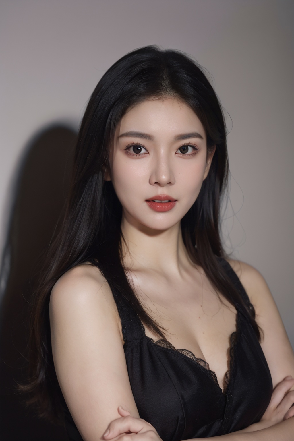 (mature female:1.1),close up,looking at viewer,solo,1 girl,medium breasts,curvy,shiny_skin,photorealistic,realistic,(crossed arms),(master piece:1.4, best quality:1.4, fine fabric emphasis, intricate details, sharp focus, UHD, 8K, Ultra Detailed 8K CG, hyper realistic, super detailed,ultra realistic, extremely detailed CG unity 8k wallpaper, ultra high res, High quality texture, High quality shadow),(sexy, atractive),(dark photo:1.3),(dark tone low key film:1.2),(clear eyes:1.1),(wide-eyed:1.1),textured hair,textured skin,,,KK20240907005,<lora:LEOSAM's Instant photo 拍立得_Polaroid LoRA_InspX Borderless Version:0.3>,<lora:KK_20240907235430:0.4>