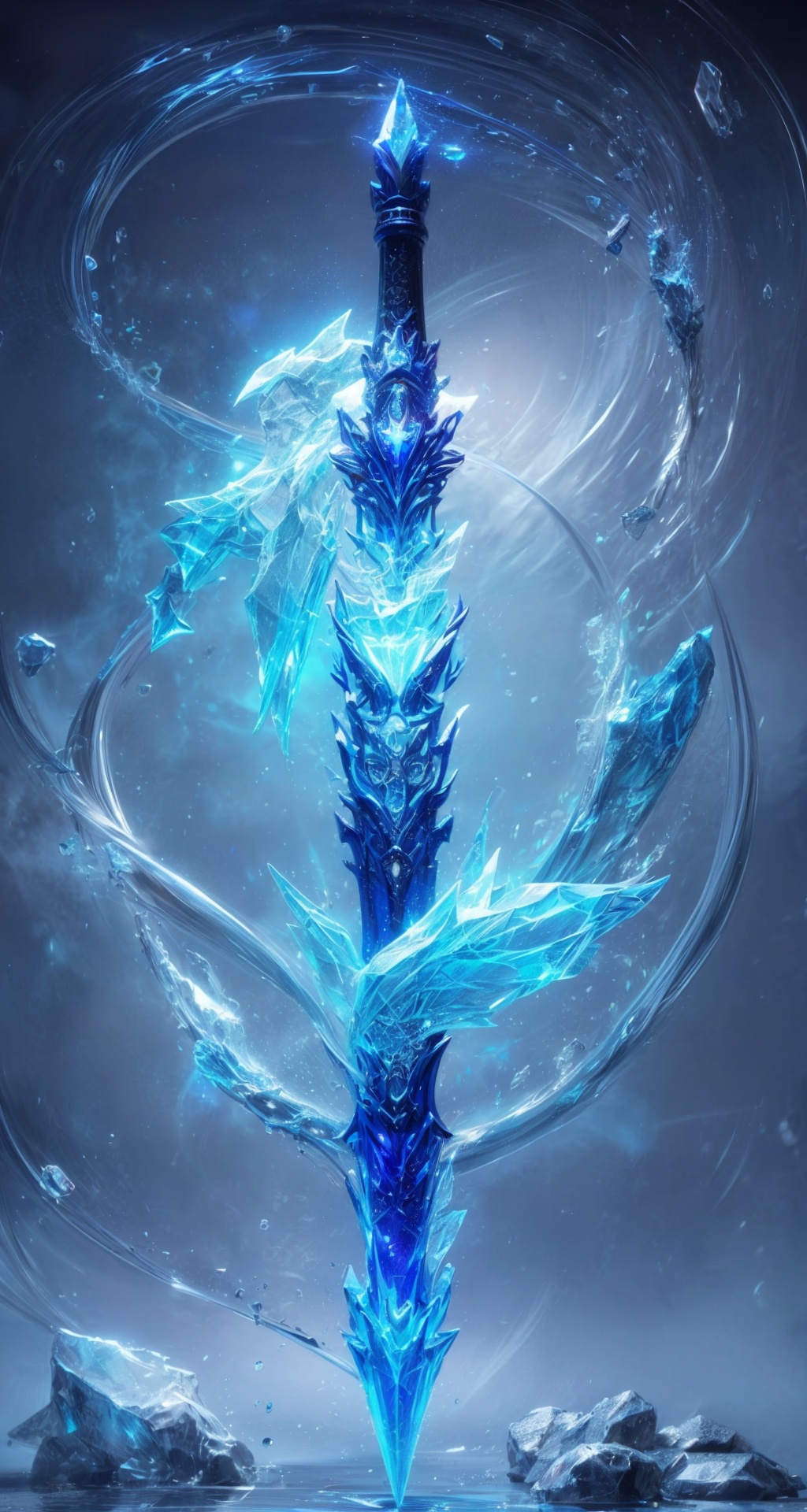 <lora:add_detail细节增加:1.5>,<lora:法宝:0.8>,fabao,novady,no_humans,weapon,fantasy,glowing,beautiful detailed glow, (detailed ice), beautiful detailed water,
