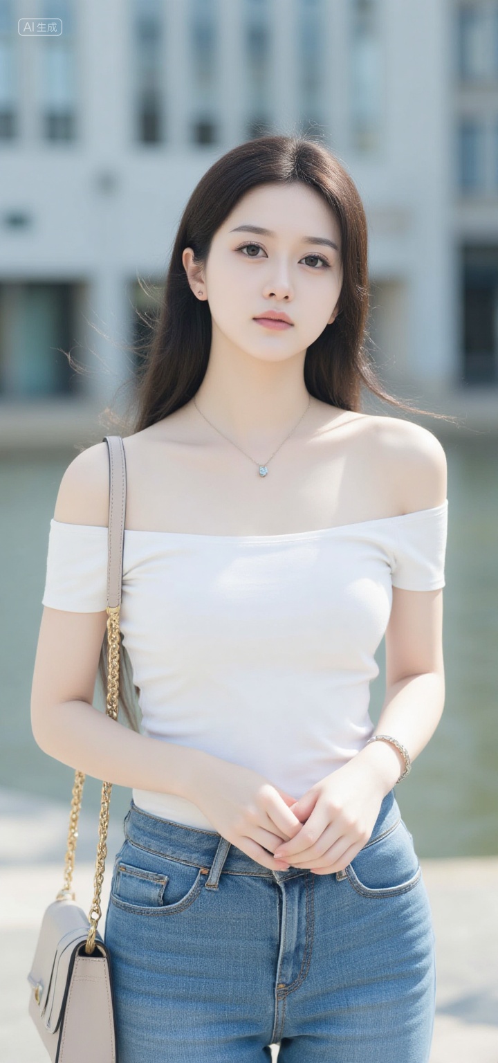 1girl,solo,long hair,handbag,bag,jewelry,denim,brown hair,looking at viewer,blurry background,blurry,necklace,own hands together,earrings,outdoors,jeans,breasts,lips,shoulder bag,off shoulder,cowboy shot,black hair,, Negative prompt: ng_deepnegative_v1_75t,(badhandv4:1.2),EasyNegative,(worst quality:2),,nsfw, Steps: 20, Sampler: Euler, CFG scale: 3.5, Seed: 376820819, Size: 720x1536, Model hash: 49fe535dad, Model: 星梦·电影&电视剧_Film_fp8.safetensors, Denoising strength: 0, RNG: CPU, Lora 1: F.1极致摄影-清颜冷杉, Lora Hash 1: 0214f6755f, Lora Weight 1: 0.8, vae_name: automatic