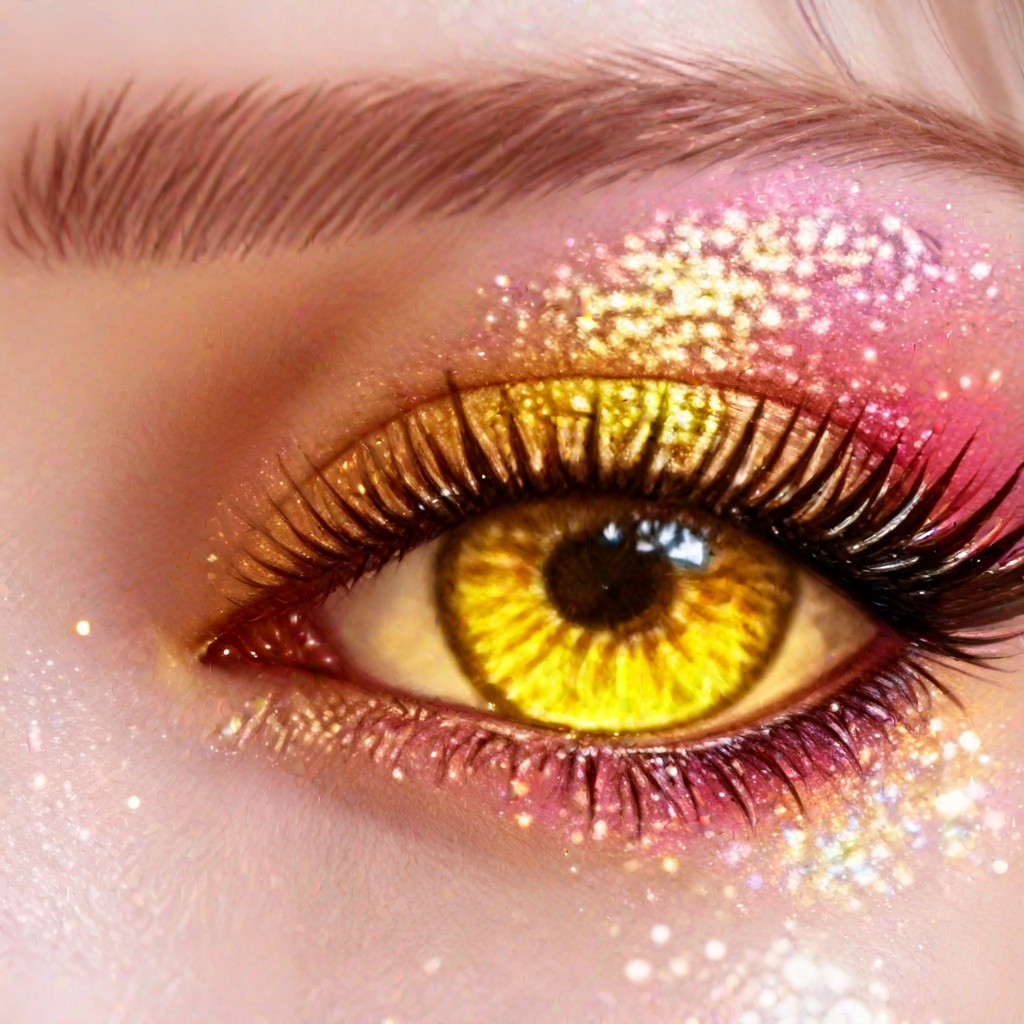 masterpiece,best quality,amazing quality,very aesthetic,high resolution,ultra-detailed,absurdres,realistic,<lora:眼妆-000015:0.8>,makeup,eye focus,yellow eyes,close-up,solo,eyelashes,looking at viewer,light particles,