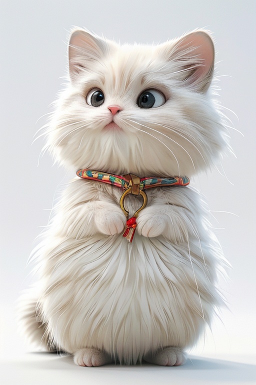 Best quality,masterpiece,ultra high res,(photorealistic:1.4),4k,finely detailed,cute, no humans, white background, simple background, realistic, animal focus, looking at viewer, whiskers, animal, fluffy, solo, cat, white fur,full_body, <lora:cute:0.7>