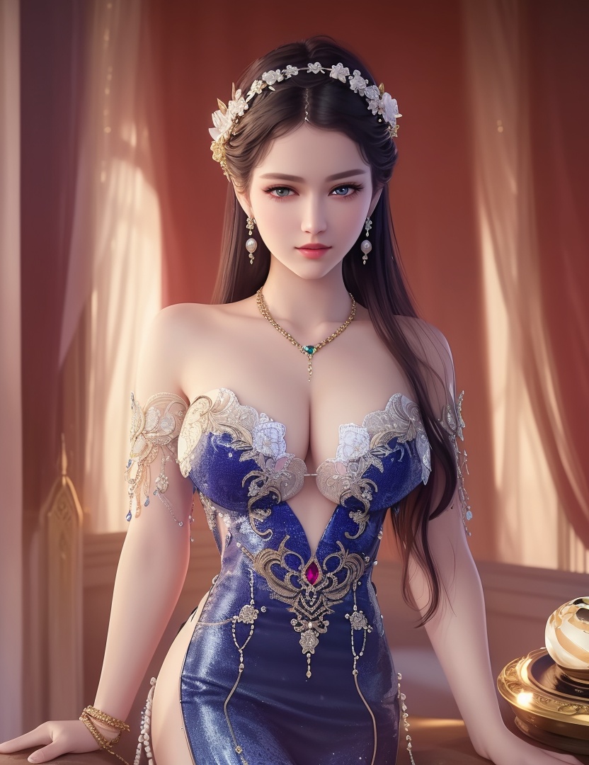 ultra realistic 8k cg, picture-perfect face, flawless, clean, masterpiece, professional artwork, famous artwork, cinematic lighting, cinematic bloom, perfect face, beautiful face, fantasy, dreamlike, unreal, science fiction,  beautiful clothes, lace, lace trim, lace-trimmed legwear,  (rich:1.4), prestige, luxury, jewelry, diamond, gold, pearl, gem, sapphire, ruby, emerald, intricate detail, delicate pattern, charming, alluring, seductive, erotic, enchanting, hair ornament, necklace, earrings, bracelet, armlet,halo((,1girl, pov,))(((,  1girl,  solo,looking at viewer, ))),(((1girl, solo, dress, jewelry,large breasts, )))<lora:DA_WhiteSnakeGreenSnake:0.7>
