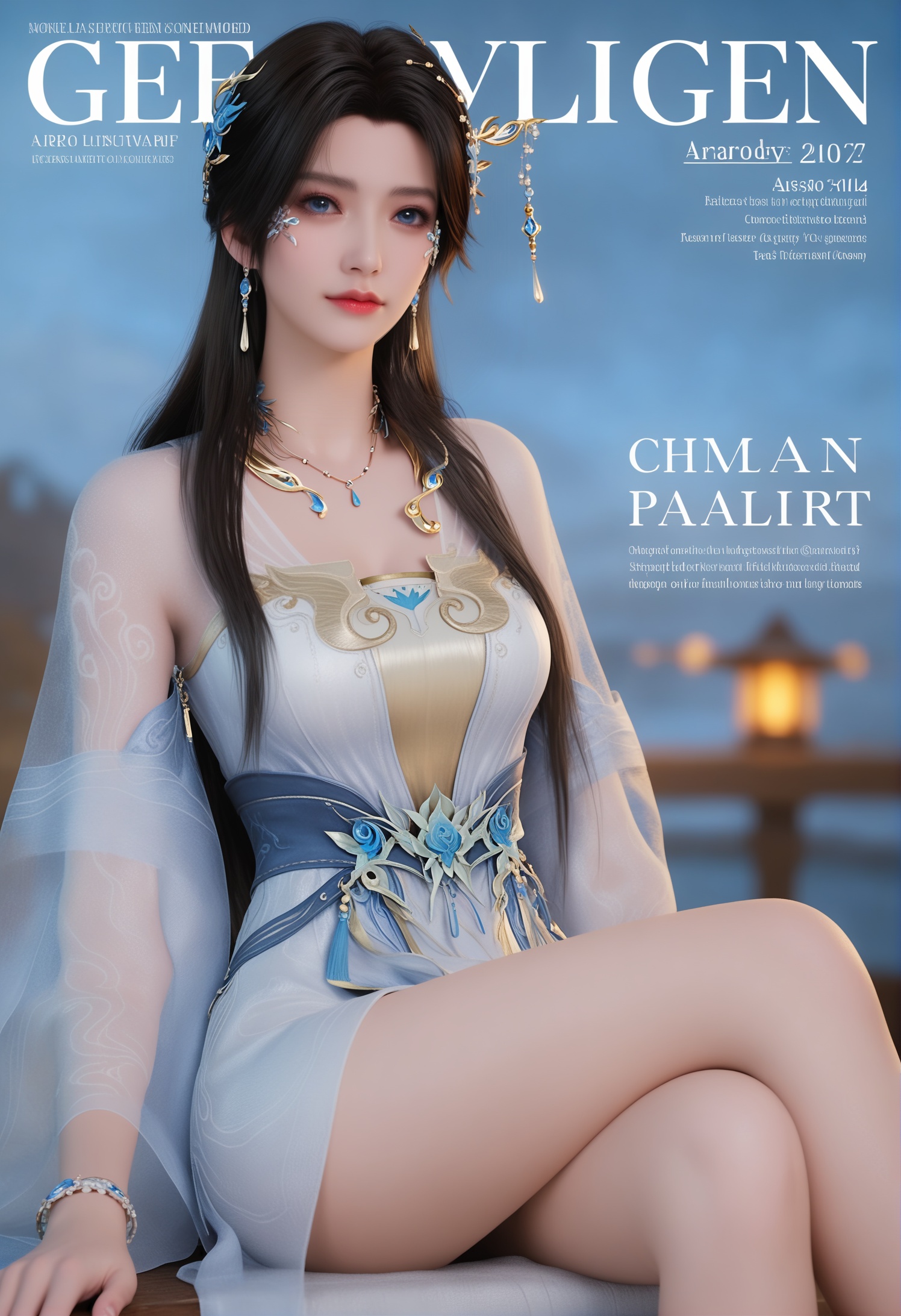 score_9,score_8_up,score_7_up,1girl,solo,sitting,(crossed_legs:1.3),(long_legs:1.1),1girl,solo,realistic,dress,white dress,blue dress,long dress,(overly long sleeves:1.2),(transparent ribbon:1.2),chinese clothes,shawl,see-through sleeves,see-through,detached sleeves,long sleeves,clothing cutout,realistic,jewelry,hair ornament,necklace,earrings,bracelet,1girl,solo,realistic,(mature face:1.2),big eye,(pale skin:1.1),slender face,(long hair:1.2),black hair,brown hair,blue eyes,(shiny_skin:1.1),closed mouth,realistic,gradient,(grey_background:1.3),gradient_background,(magazine cover theme:0.75),transparent_background,simple background,depth of field,depth_of_field,night,realistic,solid background,simple background,(magazine cover theme:0.95),<lora:小巳-安妙依pony:0.85>,