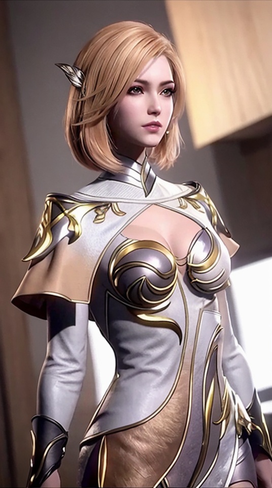 1girl,breasts,depth of field,detached sleeves,lips,long sleeves,looking at viewer,medium breasts,realistic,short hair,solo,blonde,,<lora:ec1f3ff7ad46e232dd43fdbeb30805f482aa53063c837fd439d871ce0d0327d4:0.6>