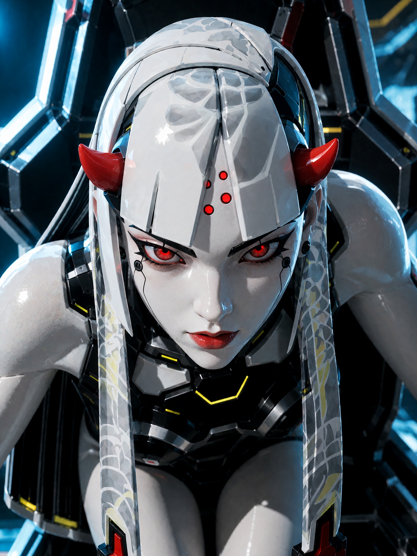 16. shion,  anime-style close-up of a female android cockpit pilot,  porcelain-white synthetic skin on Tensor.Art