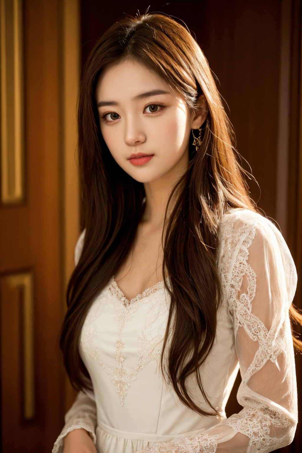 1girl, solo, realistic, looking at viewer, dress, long hair,