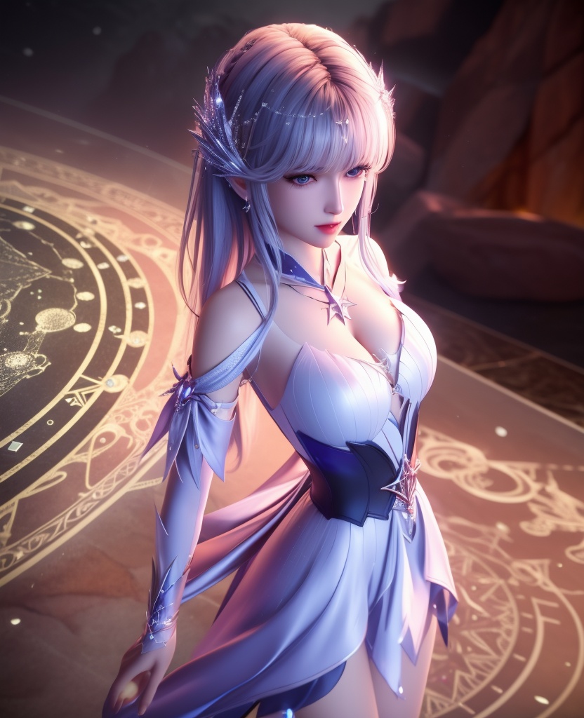 <lora:587-DA-神印王座-圣采儿-觉醒:0.8>(,1girl, ,best quality, ),looking at viewer,ultra detailed background,ultra detailed background,ultra realistic 8k cg, ,masterpiece, (( , )),   (magic, magic circle, ),  (cleavage), (),
