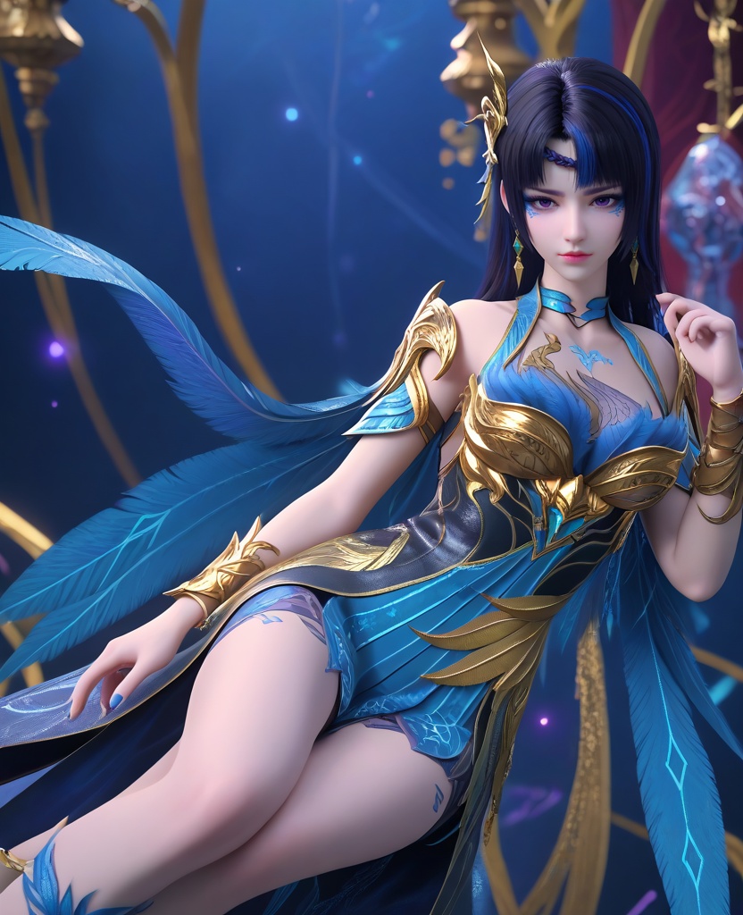 (oriental architecture, elegant decor, sophisticated style:1.1),Leaning against a brick wall, one leg slightly bent, looking relaxed,,(breasts:1.2),<lora:XL16大主宰九幽:0.95>,miss jiuyou,armor,boobplate,purple eyes,braid circlet,makeup,black hair,blue streaked hair,long hair,hair ornament,sternum tattoo,rerebrace,left hand single glove with blue,blue wings cape,blue lower leg decoration,, zPDXL2, score_9, score_8_up, score_7_up BREAK realistic, masterpiece,best quality, highly detailed,, zPDXL3, zPDXL2,zPDXL, zPDXLxxx, zPDXLrl,