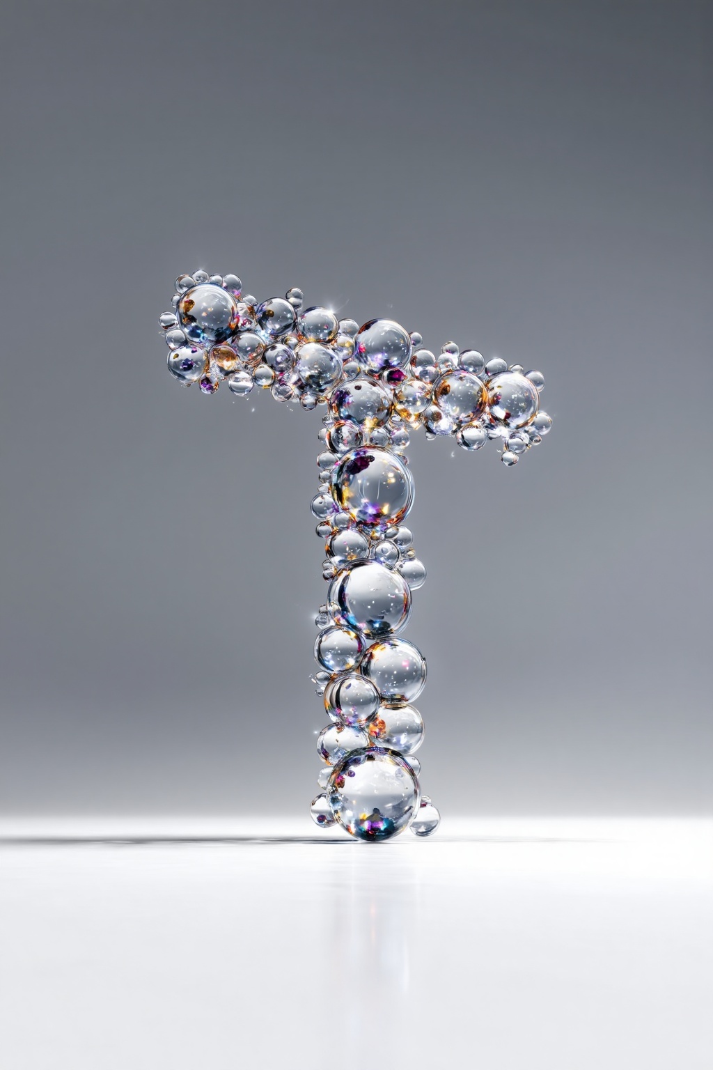 beijihui,3D icon design of letter 'T',**** of crystal dew drops on a glossy surface with refractive clarity,hyperrealistic,hyperdetail,front view,studio lighting,100mm lens,white solid background,