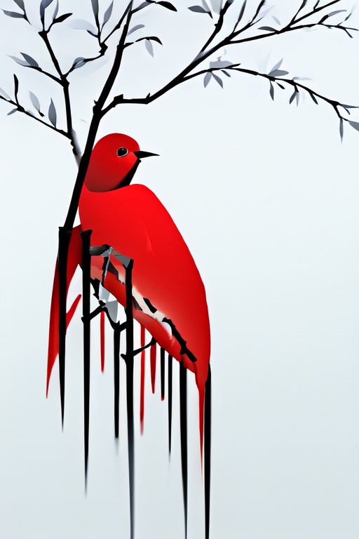 a painting of a tree with a bird sitting on top of it,  white background on Tensor.Art