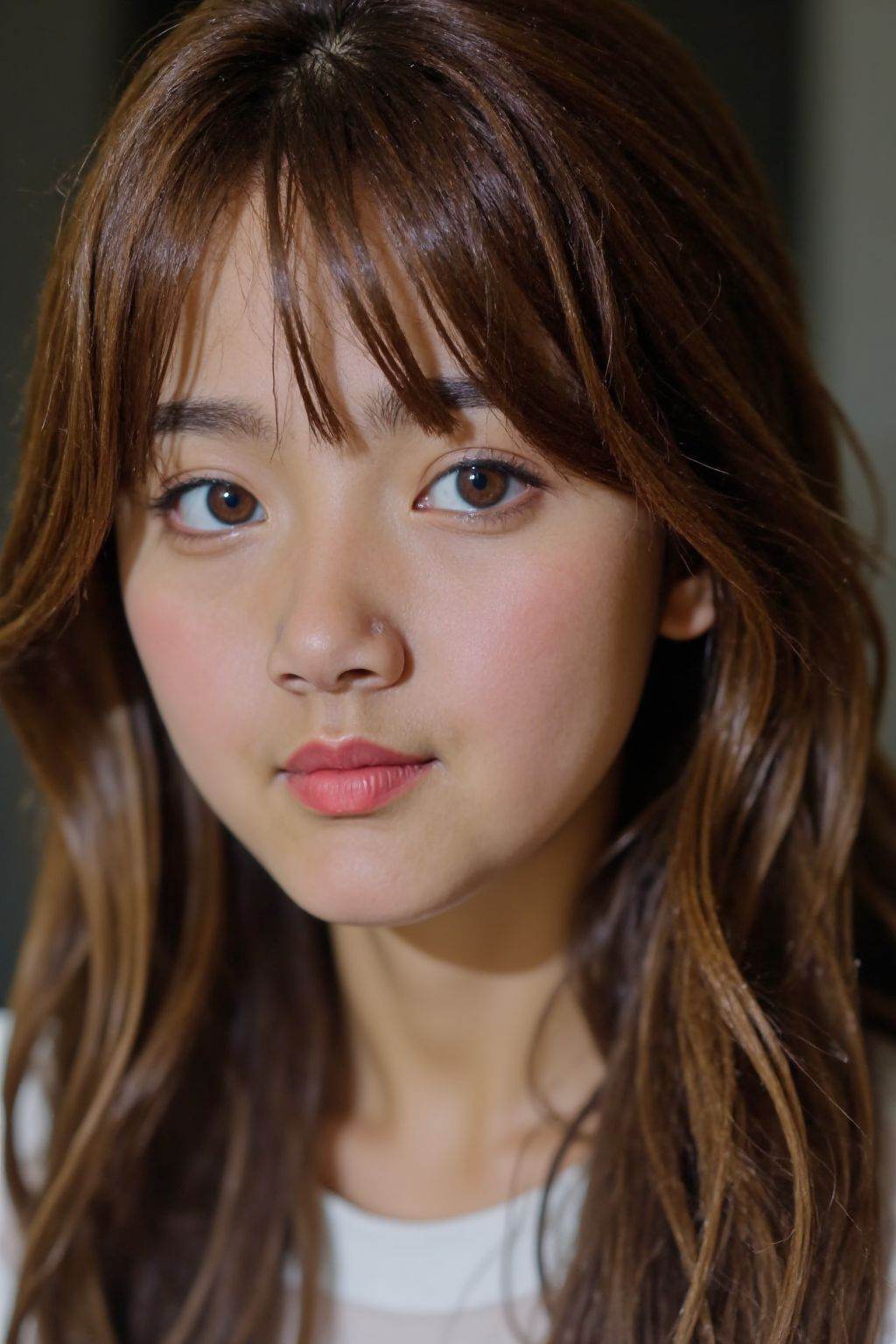 <lora:20250522_AgainCharactersF1Lora10:0.8>,HDR photo of cinematic film still, This is a photograph of a young girl,solo,looking at viewer,brown hair,brown eyes,portrait,close-up,realistic,