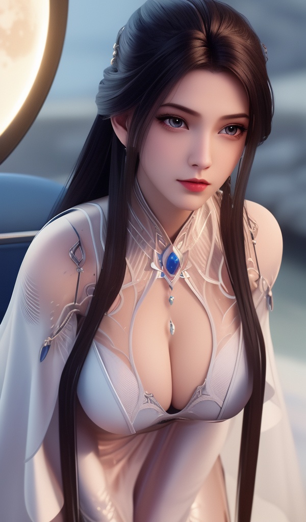 <lora:611-DA-诛仙-陆雪琪-V3:0.8>(,1girl, ,best quality, ),looking at viewer,masterpiece, (( , )),, realistic,science fiction,mole, ultra realistic 8k cg, crescent moon, (cleavage), (),