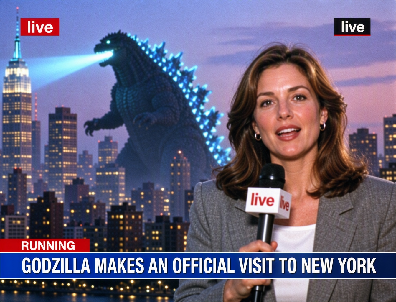 New York City,  big Godzilla kaiju lizard on background,  glowing breath on Tensor.Art