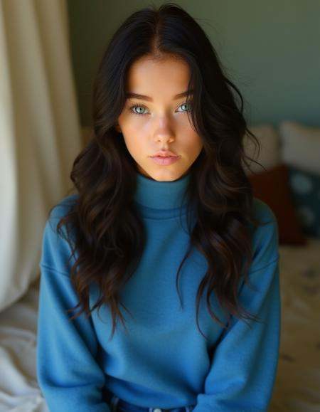 This enchanting portrait captures the tranquil essence of a stunning young woman. Her striking feature is undoubtedly her...