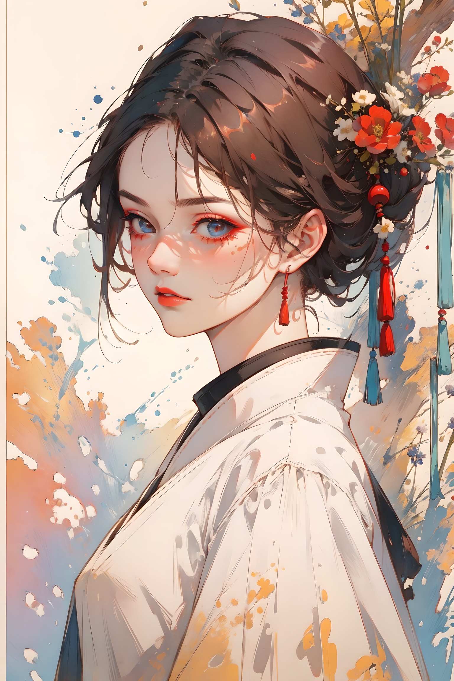 one girl,masterpiece:1,best quality,pigment:1.5, Facial detail,Exquisite makeup, Color background,(colorful:0.8),ancient ,ancient costume,diffusion,China, <lora:chinese-art:0.45>