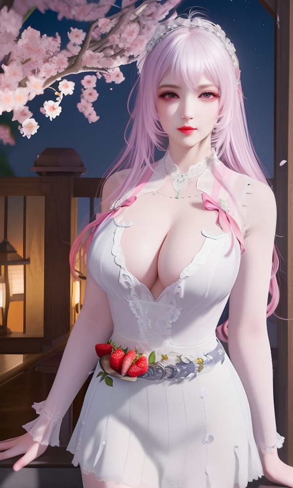 (,1girl, ,best quality, ),looking at viewer, <lora:480-DA-斗罗大陆-永劫无间-唐舞桐:0.8> ,ultra detailed background,ultra detailed background,ultra realistic 8k cg, , ,masterpiece, (( , )),, ultra realistic 8k cg, ,      ,lily \(flower\) ,full moon ,strawberry blossoms      (cleavage), (),