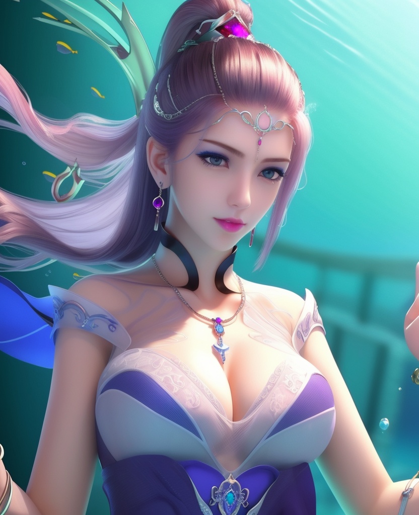 <lora:559-DA-少年歌行-月姬:0.8>(,1girl, ,best quality, ),looking at viewer,masterpiece, ((((, solo,  , ,solo focus, ,underwater, )))) ,ultra realistic 8k cg,   clean, masterpiece,     cinematic lighting, cinematic bloom,  (( , )),, , unreal, science fiction, luxury, jewelry, diamond, gold, pearl, gem, sapphire, ruby, emerald, intricate detail, delicate pattern, charming, alluring, seductive, erotic, enchanting, hair ornament, necklace, earrings, bracelet, armlet,,(cleavage),