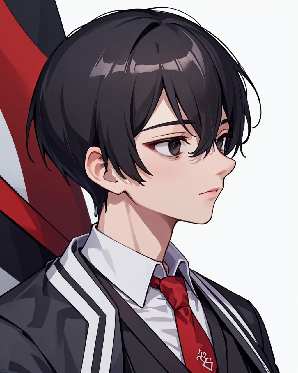 masterpiece,best quality, highly detailed, yi sang (project moon), 1boy, male focus, red necktie, ?, white background, solo, simple background, looking to the side, white shirt, collared shirt, jacket, closed mouth,<lora:yi_sang_(project_moon):1>