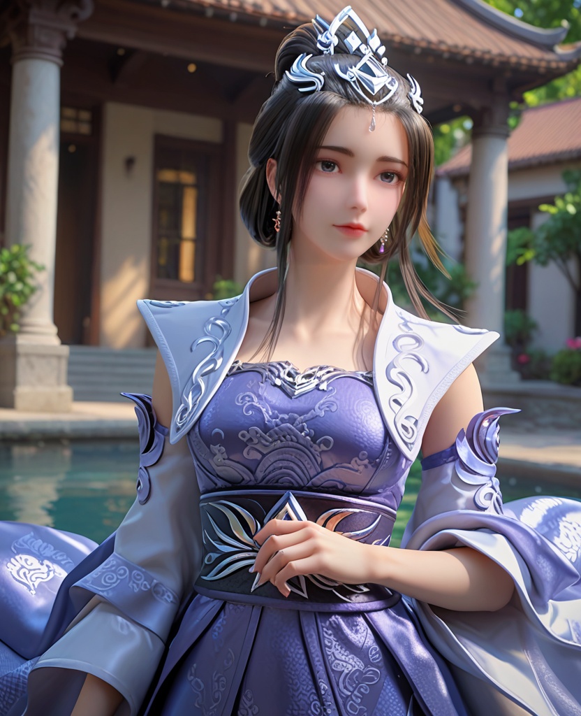 (oriental architecture, elegant decor, sophisticated style:1.1),surfing, jumping over camera,(breasts:1.2),<lora:XL完美世界云梦岚:0.9>,miss yunmenglan,solo,blue dress,white vest,blue eyes,hair ornament,black hair,hanging hair,hair bun,earrings,sash,detached sleeves,lips,clothing patterns,, zPDXL2, score_9, score_8_up, score_7_up BREAK realistic, masterpiece,best quality, highly detailed,, zPDXL3, zPDXL2,zPDXL, zPDXLxxx, zPDXLrl,
