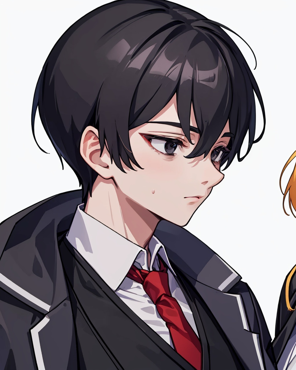 masterpiece,best quality, highly detailed, yi sang (project moon), 1boy, male focus, red necktie, ?, white background, solo, simple background, looking to the side, white shirt, collared shirt, jacket, closed mouth,<lora:yi_sang_(project_moon):1>