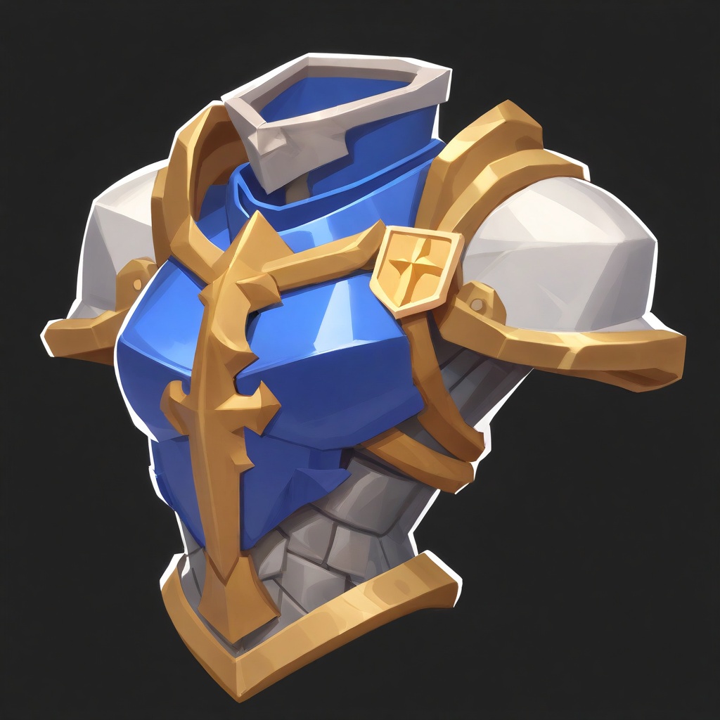 best quality,masterpiece,ultra high resolution,full composition,cartoon,(game props),(Medieval Knight style upper body armor props:1.4),forged texture brown gold breastplate and cobalt blue shoulder armor combination,(Crusader badge engraving:1.2),cold forged metal hammered texture,precise chain mail lining details,three-dimensional etched vine pattern,<lora:T2-bb:0.85>,ywbo,game_icon,