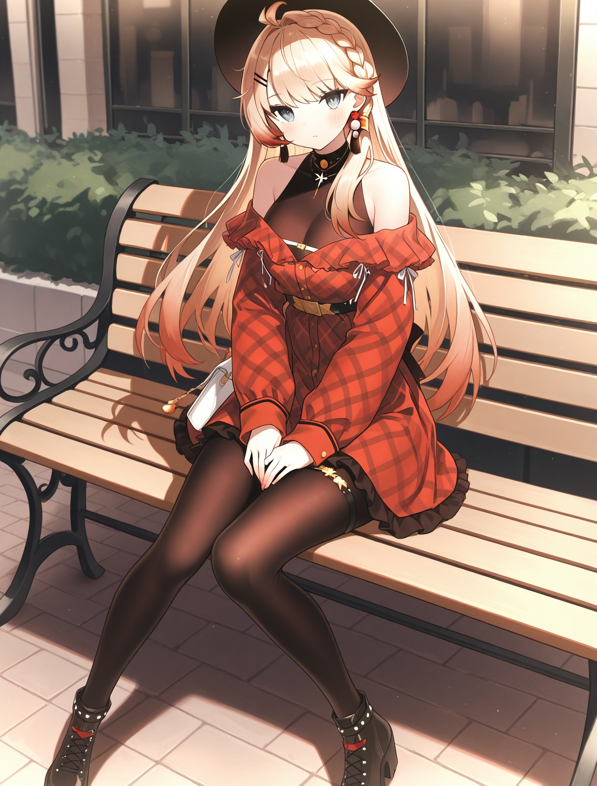 <lora:howe_IL_v1.0:1>,howe \(noble rouge\) \(azur lane\),sitting,looking at viewer,bench,, masterpiece,best quality,
