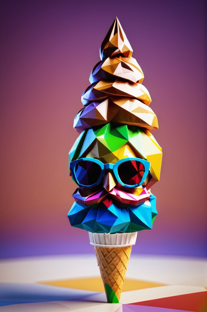 ice cream made of lowpoly,  character focus:1.1 ,  dramatic angle on Tensor.Art