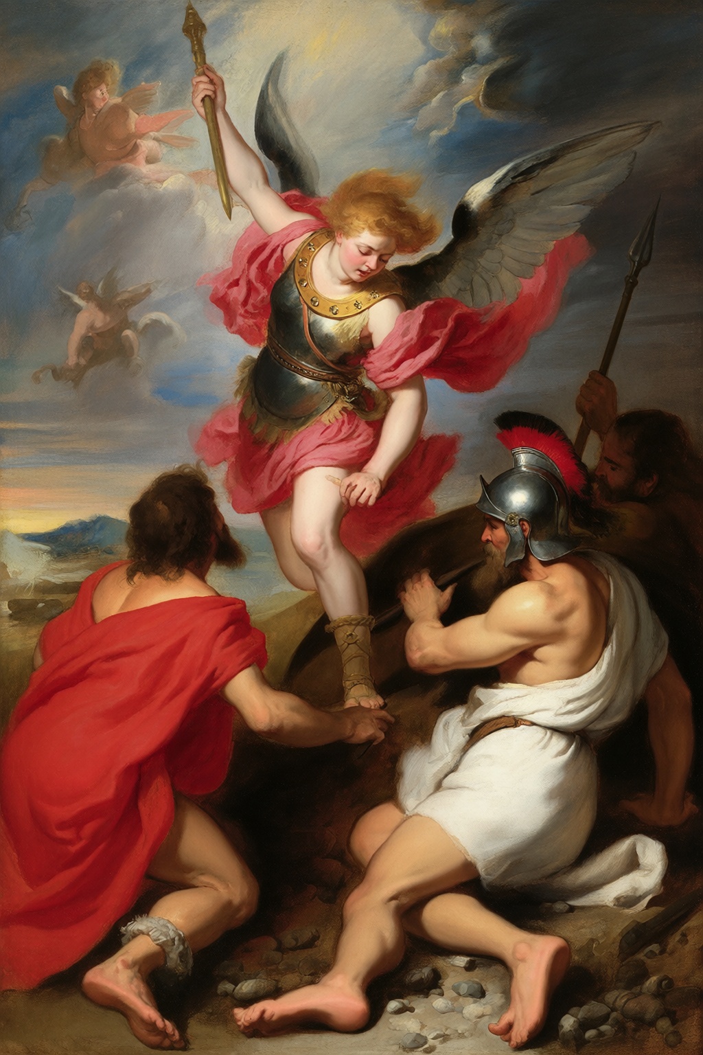Peter Paul Rubens style,  The Defeat of Sennacherib,  an angel striking down the Assyrian army on Tensor.Art
